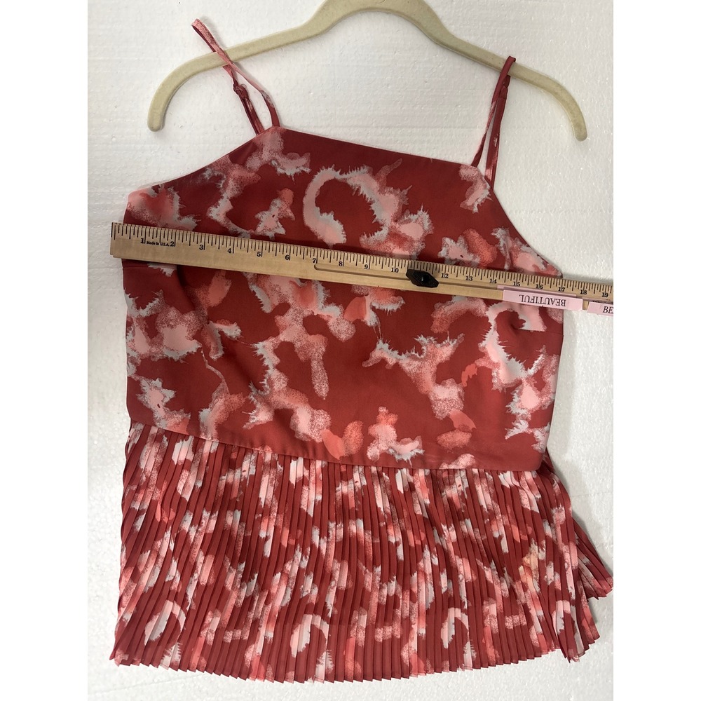 Nine West Cami Top Women Size L Rust Abstract Print Pleated Hem Spaghetti Strap - Picture 7 of 8